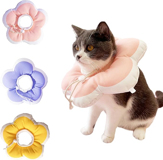 Cat Cone Collar Soft, Adjustable Kitten Cone After Surgery, Waterproof Recovery E Collar for Pet to Stop Licking (Pink Flower, Medium)-PawvioPets