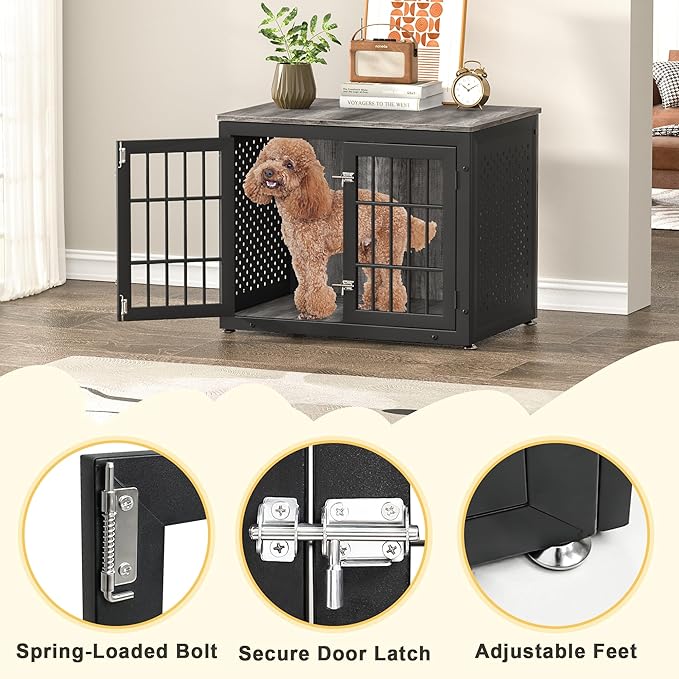 32" Heavy Duty Dog Crate Furniture for Small and Medium Dogs, Metal Kennel for High Anxiety Dogs, Chew Proof Pet Cage Indoor, Decorative Dog Kennel End Table-PawvioPets