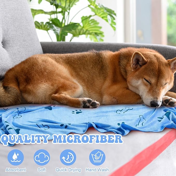 8 Pcs Dog Towels Pet Bath Drying Towels 55 x 28 Inches Large Absorbent Microfiber Quick Fast Drying Soft Beach for Lightweight Cat and Puppy Shower Essentials Cleaning Accessories(Blue)-PawvioPets