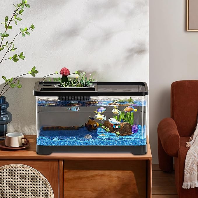 Fish Tank Starter Kit - Small Aquarium | Fish Tank Starter Kit With Filter And Light | Gallon Small Aquarium | Underwater Landscape Decoration, Compact Glass Aquariums Set For Den Living Room Dorm Kid-PawvioPets
