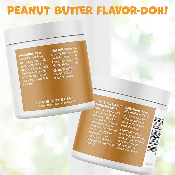 Flavor-Doh - Flavored Pill Wrap for Dogs to Hide Capsules, Create Pockets, and Form Pill Treats for Dogs - Easy-to-Use Treat Paste for Pet Medicine - Peanut Butter (8oz)-PawvioPets