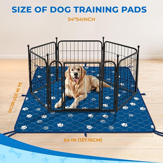 Fostanfly Washable Pee Pads for Dogs, 2 Pack Large 54"x54" Ultra-Absorbent and Leak-Proof Non-Slip Reusable Potty Training Pads for Dogs, Puppy & Cats of Add 8 Lanyards-Blue-PawvioPets