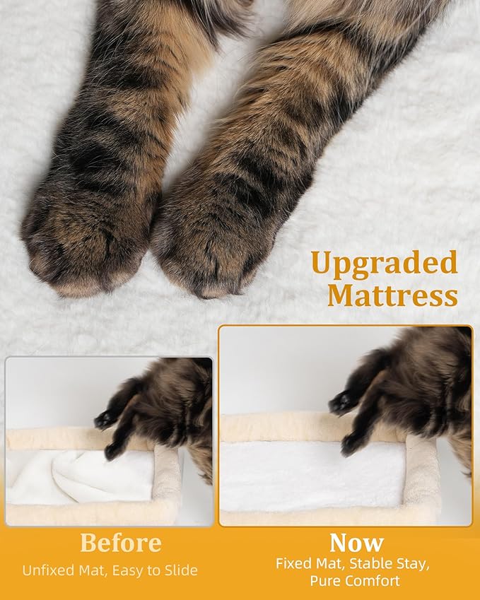 14in Cat Tree Tower with Large Perch, 20 * 16.5 Inch Top Bed for Adult Cats, Scratching Post with Bed for Kittens, Beige-PawvioPets