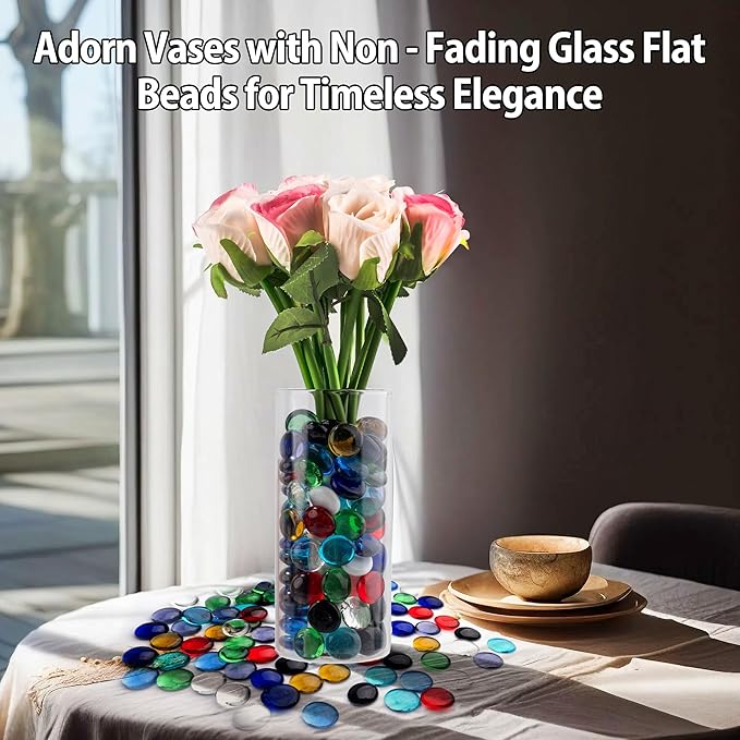 1LB Mix Glass Marbles, Transparent and Smooth Flat Glass Beads for Vases, Mosaic Gem Pebbles for Aquarium Decor, Floral Arrangements, Mancala Stones, Vase Filler and Crafts(Approx. 80-100 PCS)-PawvioPets