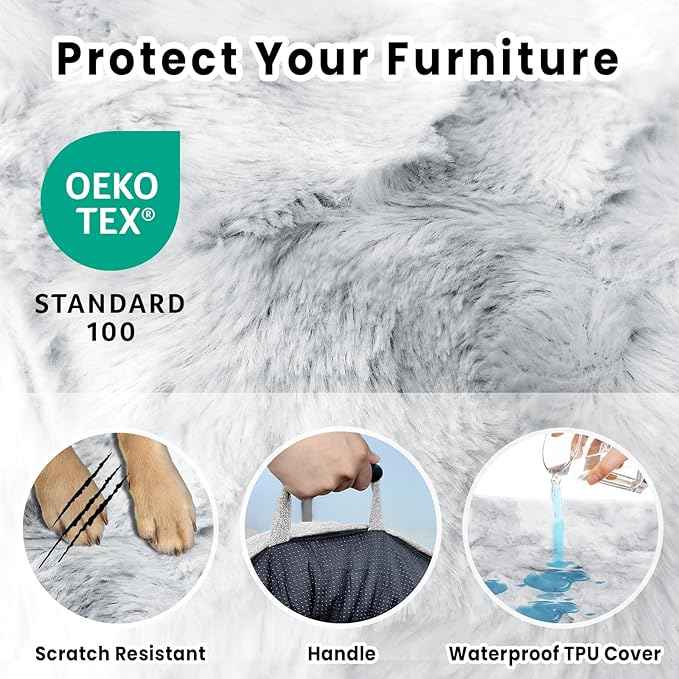 Calming Extra Large Dog Couch Bed for Dogs, 45 x 37 inch Waterproof Removable Pet Mat Couch Cover for Furniture Protector, Non-Slip Fluffy Pelsbarn Dog Bed for Couch, Sofa, Car - Tie-Dye Grey-PawvioPets