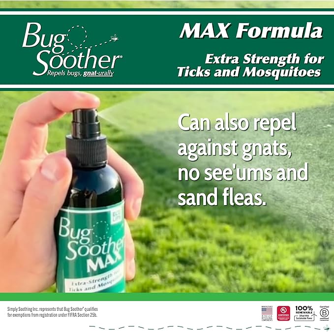 Bug Soother Max - Extra Strength Natural Gnat, Tick, and Mosquito Repellent, 4 fl oz Bug Spray Deterrent - DEET-Free - Safe for Adults & The Environment - Made in USA-PawvioPets