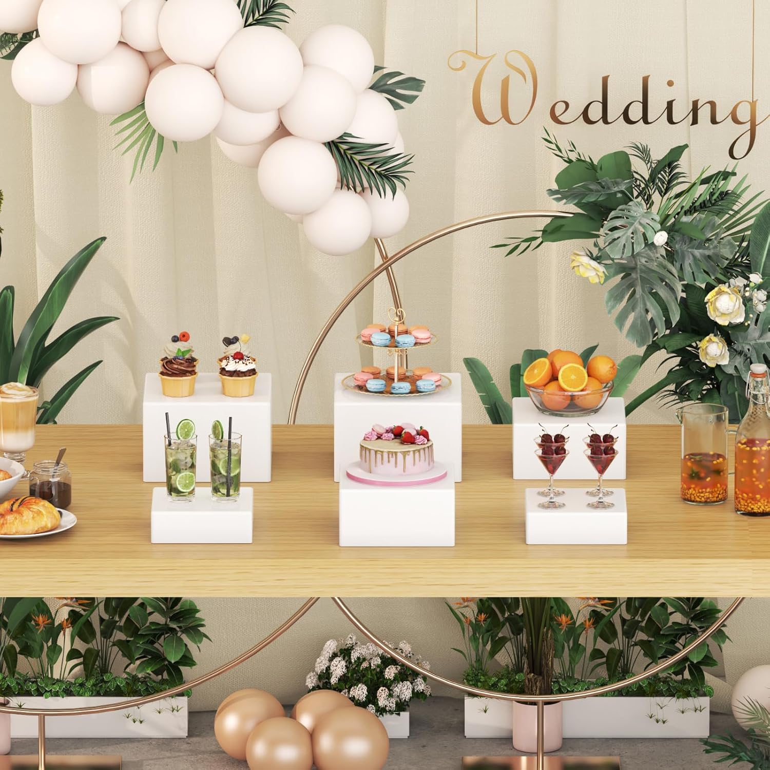 Lifewit Buffet Risers and Stands Up to 7.8", Food Risers for Buffet Table, Catering Dessert Cake Stand for Party, Collectibles Jewelry Display Stand, White Cube Boxes Nesting Risers, 12 PCS