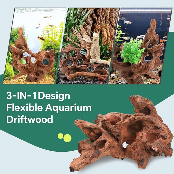 Driftwood for Aquarium Natural Aquarium Wood for Aquascaping Fish Tank Decorations Reptile Tank Decor (Porous Natural Driftwood 10-16“)-PawvioPets