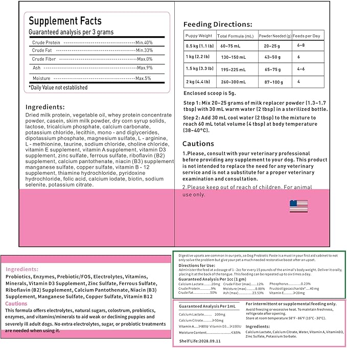 4 in 1 Whelping Kit for Dogs - Whelping Calcium Paste, Probiotic Paste, Fading Puppy Support & Puppy Milk Replacer - Essential Dog Whelping Supplies for Safe Delivery, Strong Puppies & Nursing Support-PawvioPets