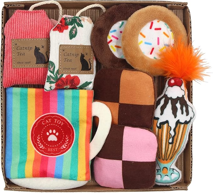 8 Assortments Sweets Value Pack, Natural Interactive Catnip Cat Toys, Toy with Crinkle and Feather, Accessories for Indoor Cat, Kitten Toys-PawvioPets