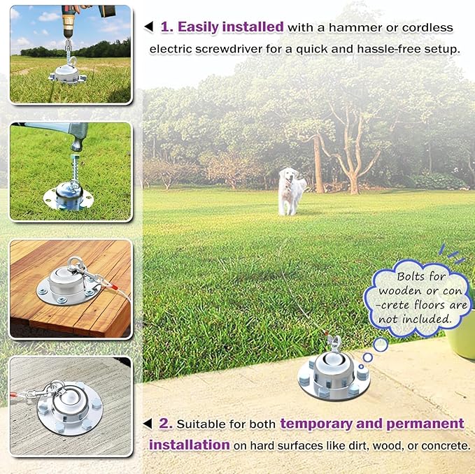 360° Swivel Dog Tie Out Stake Dog Anchor - 2025 Upgrade - Heavy Duty Stainless Steel Dog Yard Stake for Small to Large Dogs 6 PCS Dog Tethers Holds 1500Lbs of Pull Force Great for Yard Camping Outdoor-PawvioPets
