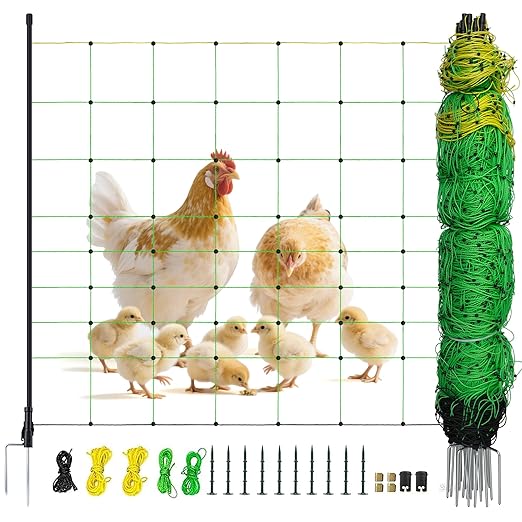 Electric Fence Netting, 164'L x 35.4" H Electric Fence Kit for Livestock, Goat, Dog, Hogs, Double Spiked Portable Electric Poultry Farm Fence, Electric Mesh Fence-PawvioPets