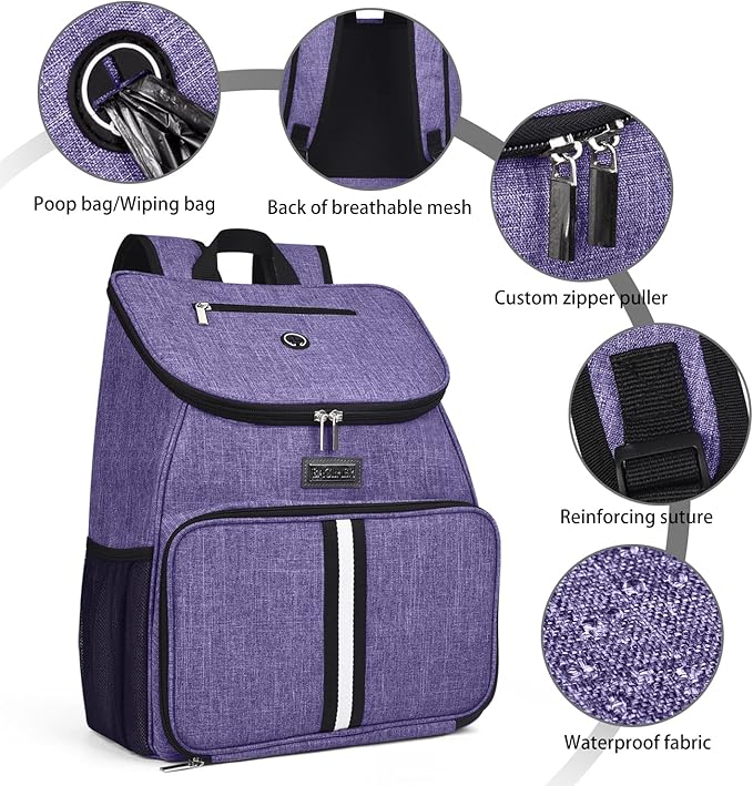 BAGLHER丨Dog Travel Bag, Airline Approved Pet Supplies Backpack, Dog Travel Backpack Accessories Set with 2 Silicone Collapsible Bowls and 2 Food Baskets. Purple-PawvioPets