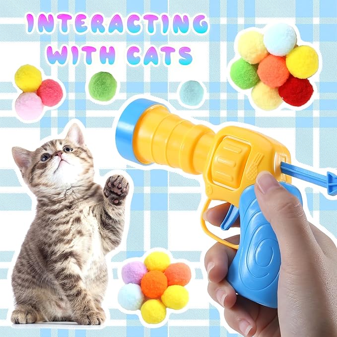 21Pcs Cat Ball Toy Launcher - Includes 20 Colorful Plush Cat Balls and Exciting Launcher Set，Funny Interactive Cat Toys for Bored Indoor Adult Cats, Cute Kitten Kitty Toys-PawvioPets