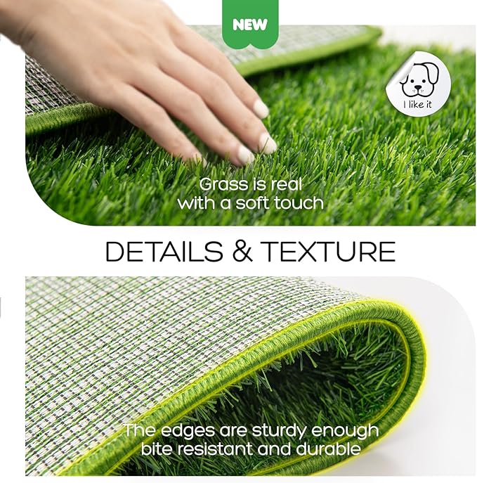 Dog Grass Pad with Tray, 45×34in XL Litter Box, 2×Grass Pad for Dogs Potty Washable, Thick Soft Odor-Free Hemmed Dog Pee Grass, Indoor Potty Training Balcony-PawvioPets