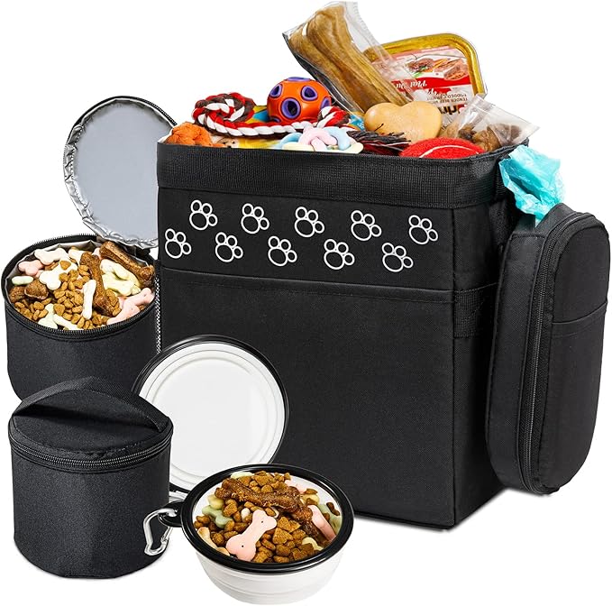 Dog Travel Bag - Airline Approved, 2 Food Containers, 2 Bowls, Treat Pouch & Accessories-PawvioPets