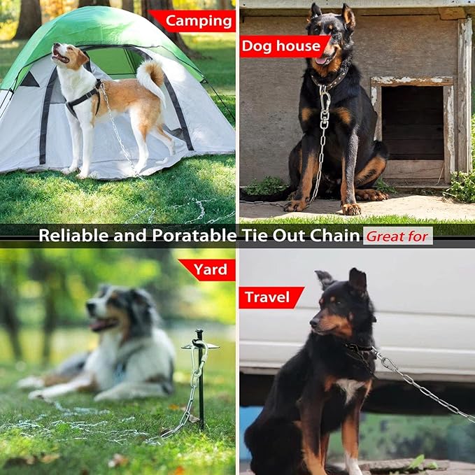 15 ft Dog Chains for Outside - Heavy Duty Tie Out Chain Leash Great for Small to Large Dogs Up to 200Lbs - Chew Proof Long Chain for Yard Camping or Travel (15ft Without Spring)-PawvioPets