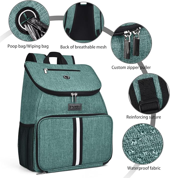 BAGLHER丨Dog Travel Bag, Airline Approved Pet Supplies Backpack, Dog Travel Backpack Accessories Set with 2 Silicone Collapsible Bowls and 2 Food Baskets. Green-PawvioPets