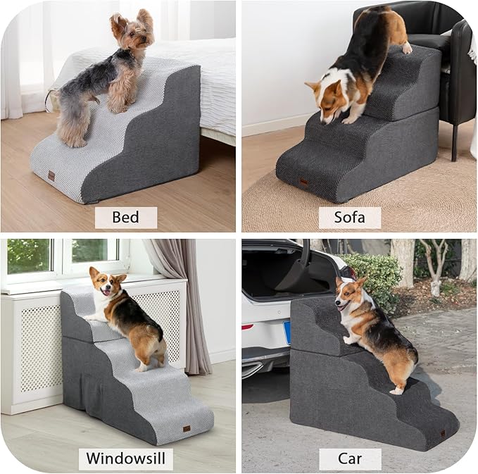 Dog Stairs for High Beds, 4-Step Dog Steps for Small Dogs and Cats, Foldable Pet Stairs for High Bed Climbing, Non-Slip Balanced Pet Step Indoor, Light Grey-PawvioPets