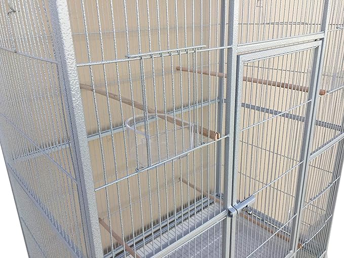 54" Large Double Birdhouse Breeder Bird Flight Cage with Center Divider Side Breeding Nest Doors Removable Rolling Stand (51" Length x 17" Depth x 54" Height, White Vein)-PawvioPets