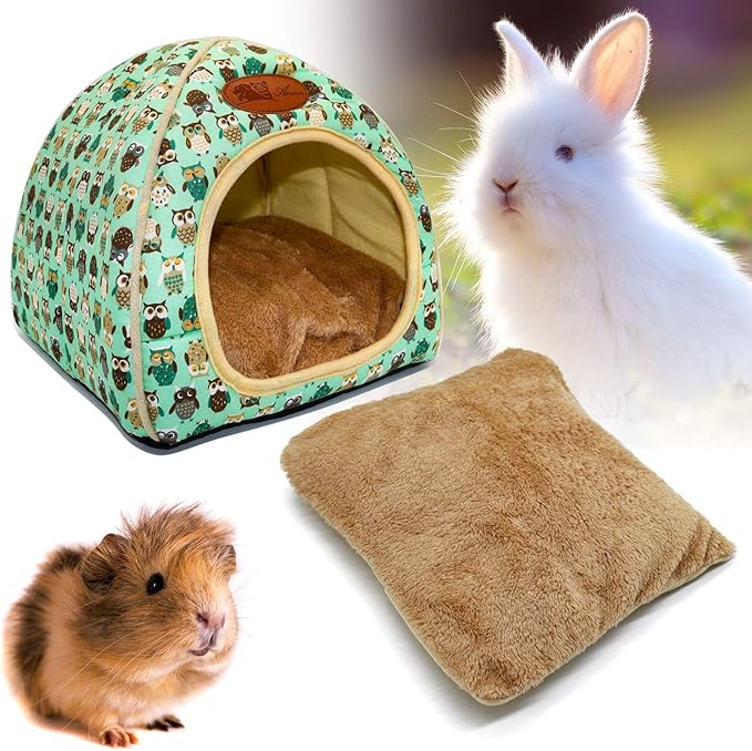 BWOGUE Guinea Pig Bed Warm Cave Beds Hamster House Large Hide-Out for Rabbit Guinea Pigs Bearded Dragon Rats Winter Warm Cage Nest,Green-PawvioPets