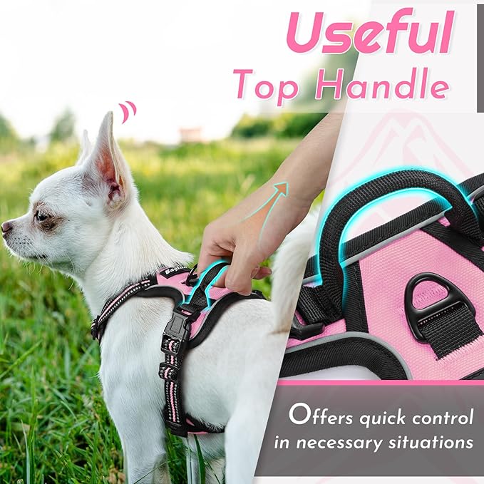 Eagloo Small Dog Harness No Pull, Service Vest with Reflective Strips and Control Handle, Adjustable and Comfortable for Easy Walking, No Choke Pet Harness with 2 Metal Rings, Pink, XS-PawvioPets