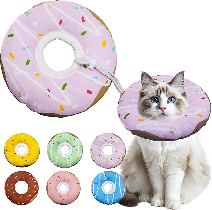 Cat Cone Collar Soft, Adjustable Cat Recovery Collar Kitten Cones to Stop Licking, Cute Donut E Collar After Surgery, Cats Neck Pillow Cone Elizabethan Cones of Shame (Waterproof Purple, Large)-PawvioPets
