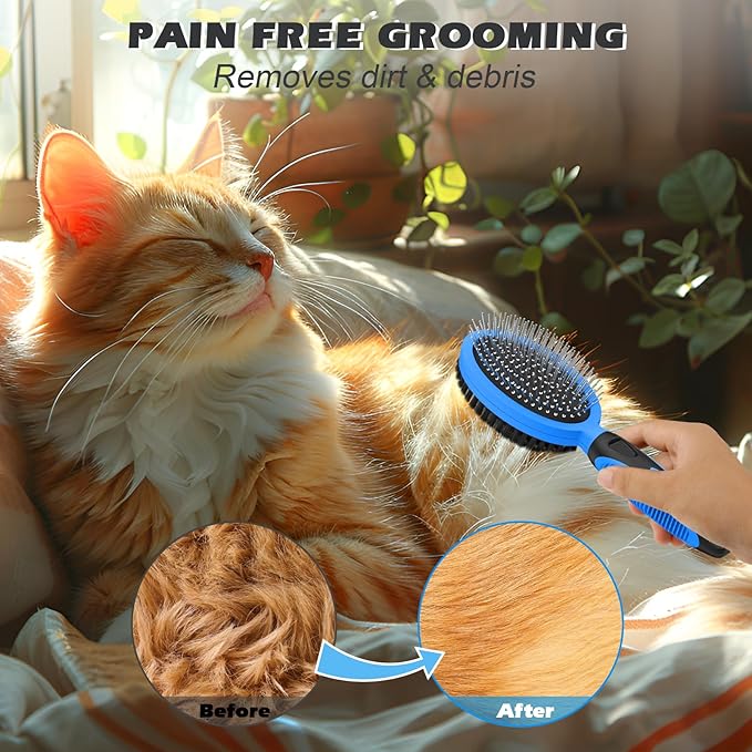 2PCS Pet Grooming Tools - Double-Sided Brush for Shedding and Bathing, Suitable for Short/Long Haired Dogs Cats and Horses, Deshedding Dog Brush, Mane & Tail Combs for Horses - Pet Supplies (Blue)-PawvioPets