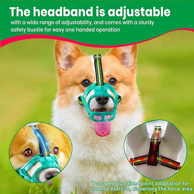 Dog Muzzle, Basket Muzzle for Small Medium Large Dogs, Anti-Biting and Chewing, Lightweight & Sturdy Cage Design, Allows Panting & Drinking, Ideal for Grooming & Training(Green Size S)-PawvioPets