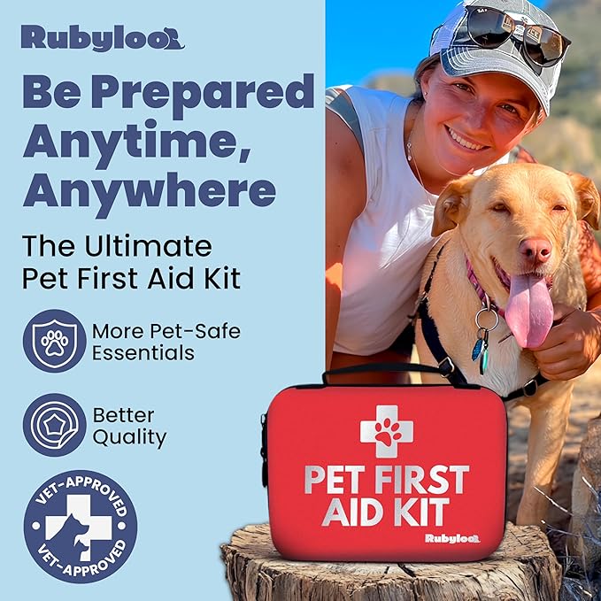Dog First Aid Kit - Vet Approved Pet First Aid Supplies to Treat Dogs & Cats in an Emergency - Pet First Aid Kit Guide, Tick Remover, Slip Leash & Medical Essentials for Home, Camping, Car, RV, Travel-PawvioPets