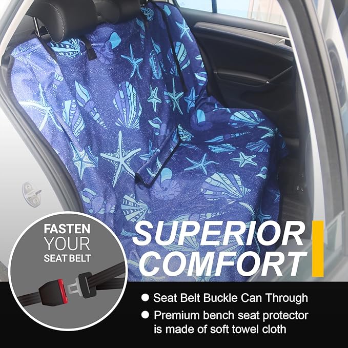 Back Seat Cover for Car Trucks Van SUV,Waterproof Rear Bench Towel Seat Covers for Dogs and Kids,Automotive Backseat Protector (Conch Shells Starfish)-PawvioPets