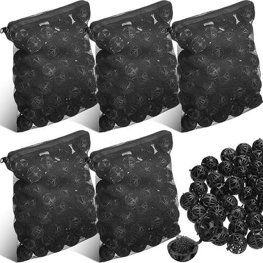 500 Pieces Bio Filter Balls Black Bio Balls for Aquarium Filter Pond Filter 1.02 Inch Internal Bioballs Filter Media with 5 Pieces Aquarium Filter Media Bags Mesh Bags with Zipper for Fish Tank Pond-PawvioPets