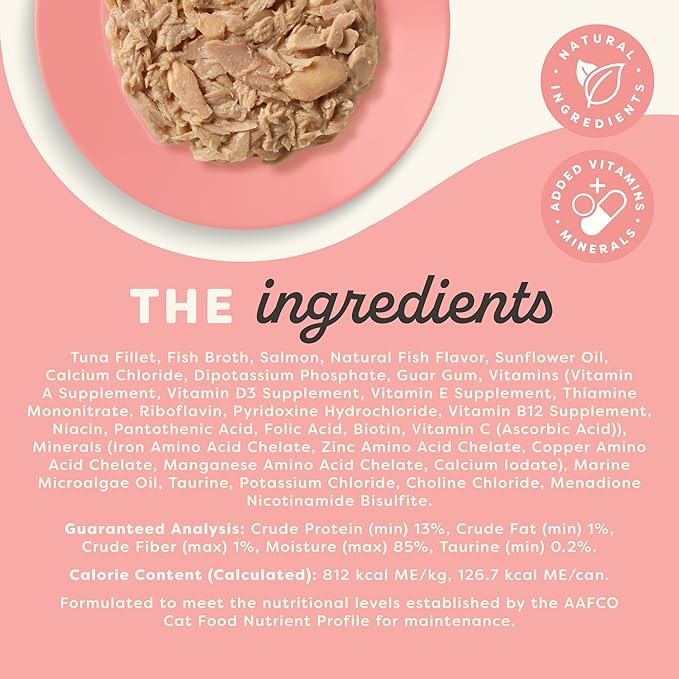 Applaws Vitality Wet Cat Food in Broth, Natural Canned Cat Food, Wet Food for Cats with Added Vitamins and Minerals, Grain and Carrageenan Free, Tuna Fillet & Salmon in Broth (24 Count, 2.47 oz Cans)-PawvioPets