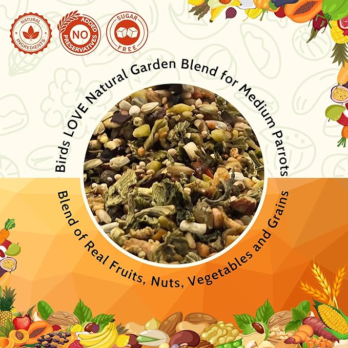 Birds LOVE All Natural Garden Blend Bird Food for Medium Birds - Cockatiels, Green Cheek Conures, Ringneck Parakeets and Small Quakers 4lb-PawvioPets