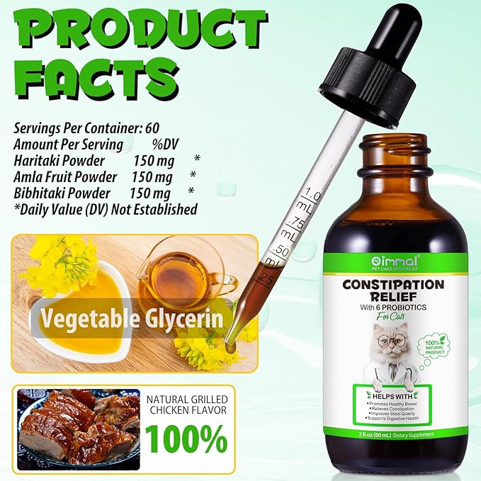 Cat Constipation Relief, Liquid Drops Supports Laxative Relief, Cat Herbal Supplements, Stool Softener Laxative Constipation Relief, Chicken Flavour- 60ml / 2 fl.oz-PawvioPets