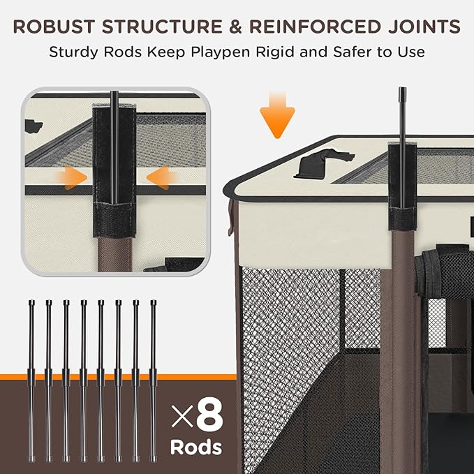 Foldable Pet Kitten Playpen, Upgrade Waterproof Portable Cat Dog Playpen Kennel Tent for Small Dog Cat, Removable Shade Cover, Come with Free Carrying Case, Indoor Outdoor Use for Small Pet, Brown-PawvioPets