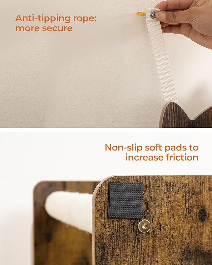 FourFurPets 35.4in 3-Tier Modern Cat Tree Tower Condo, Cat Scratch Posts for Indoor Cats, Big Plate, Two Full Sisal Scratching Posts, Rustic Brown-PawvioPets