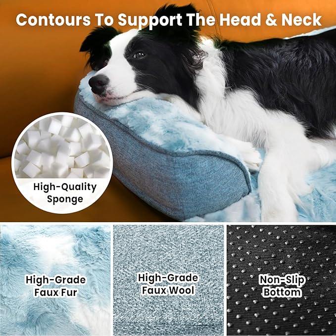 Calming Dog Couch Bed for Large Dogs, 41 x 37 inch Waterproof Removable Pet Mat Couch Cover for Furniture Protector, Non-Slip Fluffy Pelsbarn Dog Bed for Couch, Sofa, Outdoor - Tie-Dye Blue-PawvioPets