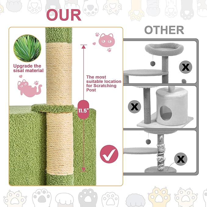 24 Inch Cat Tree Condo for Indoor Cats with Floral Sisal Scratching Post, Plush Hang Ball Play Furniture for Kittens Cats, Pink-PawvioPets