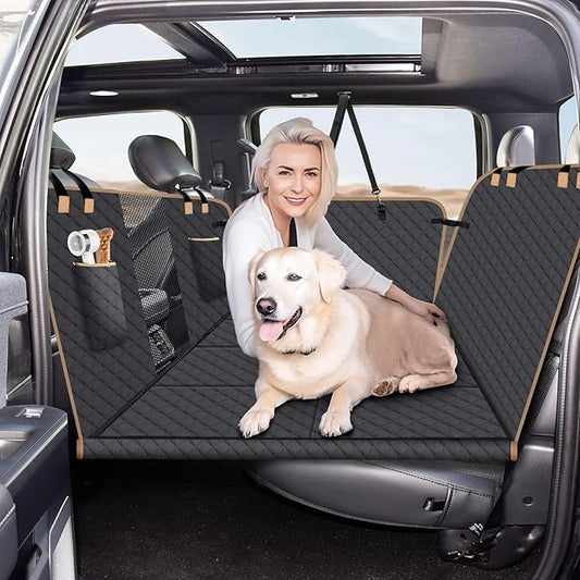 Dog Car Seat Cover for Back Seat, Larger Dog Car Bed Cover with Hard Bottom, Backseat Extender Hammock for Full SizeTruck/SUV 8 Panels - Black-PawvioPets
