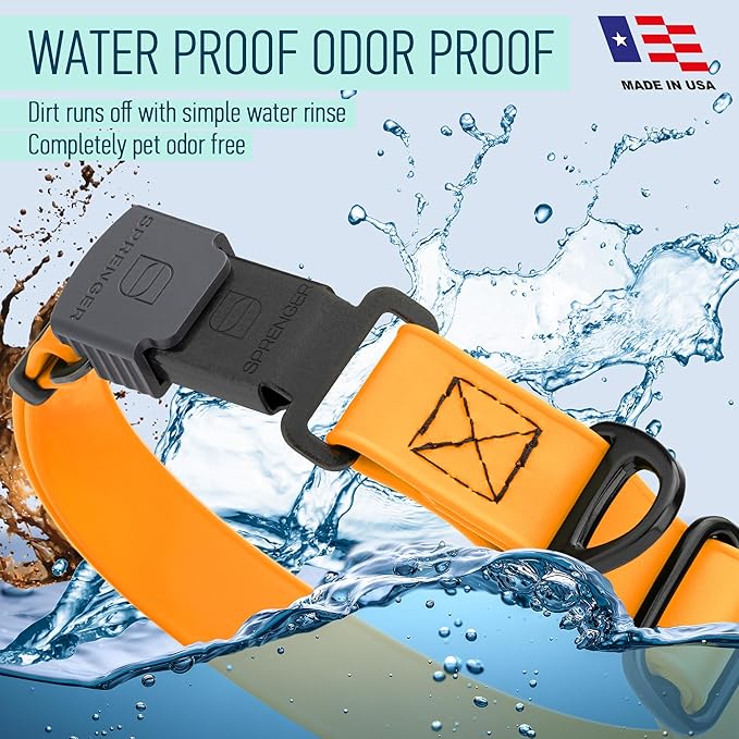 Dogline Biothane Waterproof Dog Collar with Herm Sprenger Stainless Steel Quick Release Buckle – Heavy Duty Tactical Durable Collar for Dogs – Comfortable and Safe Pet Collar, W 1" L 15-25", Tangerine-PawvioPets