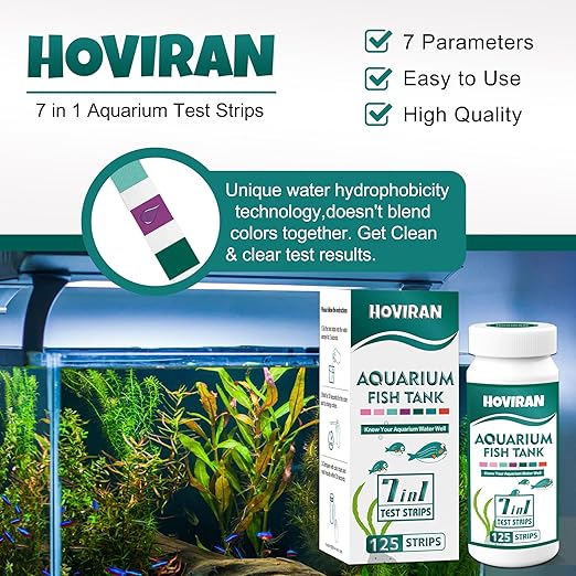7 Way Aquarium Test Strips, 125 Count Fish Tank Test Strips for Freshwater Saltwater Pond, Water Testing Kit Aquarium for Chlorine, Total Hardness, Carbonate, Alkalinity, Nitrate, Nitrite and pH-PawvioPets