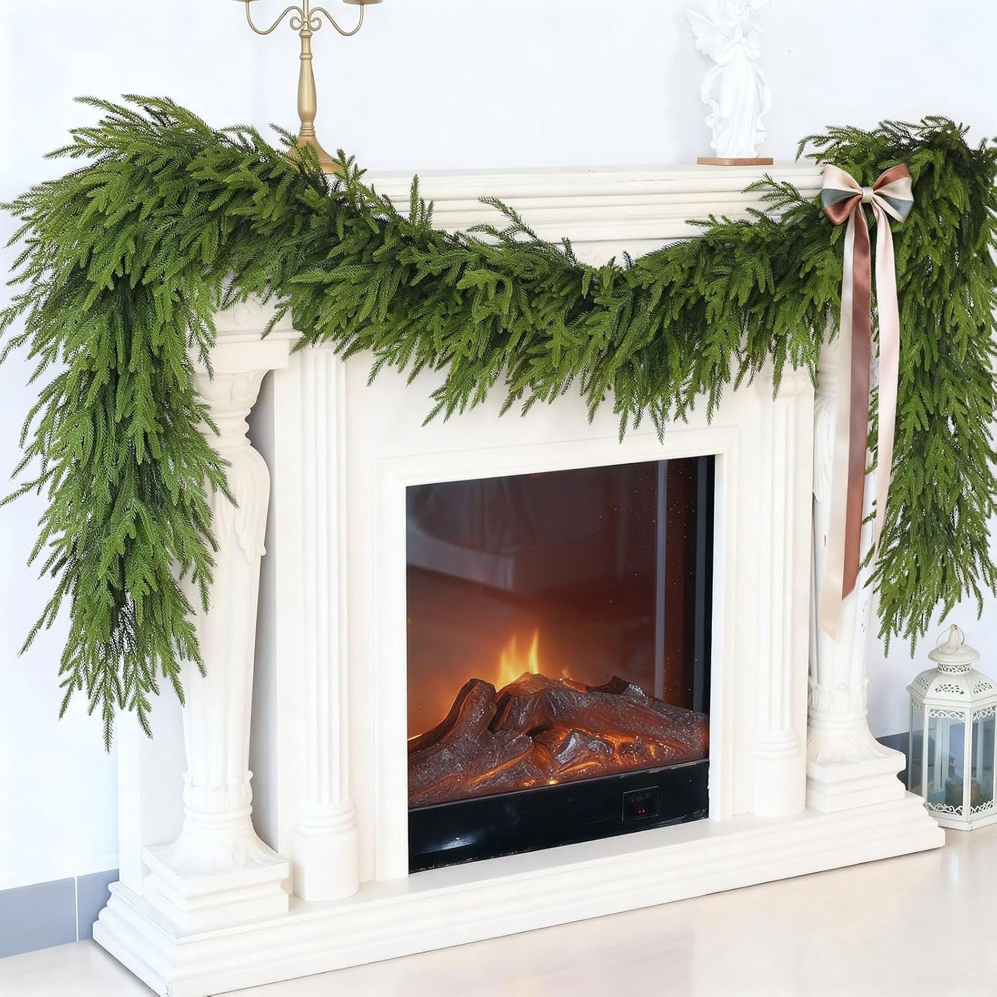 9FT Christmas Artificial Norfolk Pine Garland for Fireplace - Realistic Faux Greenery Fake Garland for Holiday,Table, Window,Mantel,Stairs, Home,Indoor Outdoor Decor (1PCS)