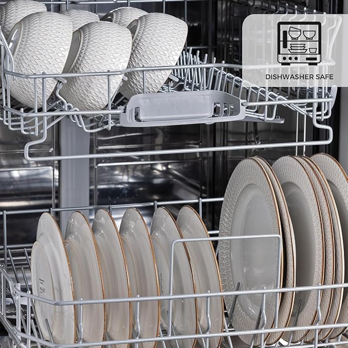 GBHOME Ceramic Dinnerware Sets, 24 pcs Embossed Elegant Stoneware Plates and Bowls Sets, Housewarming Wedding Gift | Dishwasher & Microwave Safe | Dishes Set Service for 8-PawvioPets