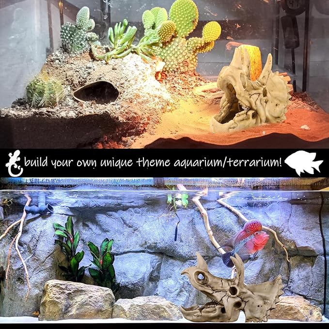 Fish Hideout Cave Dinosaur Animal Skull Reptile Ornament Halloween Décor for Terrarium Aquarium Large Decorations Betta Tarantula Snake Decor Bones-PawvioPets