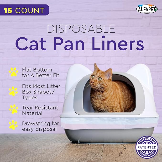 Alfapet Heavy Duty Flat Bottom Cat Litter Box Liners - Extra Giant 15 Count - Tear-Resistant Cat Litter Bags - Kitty Litter Liners for Rectangular Litterbox Pans, 36” x 18” x 2MIL Thick 30 lb Capacity-PawvioPets