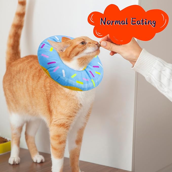 Cat Cone Soft Collar,Adjustable Cat Recovery Collars Kitten Cones to Stop Licking, Cute Donut Neck Collar After Surgery, Elizabethan Kittens Protective Cones After Spay (Donut Blue, Large)-PawvioPets