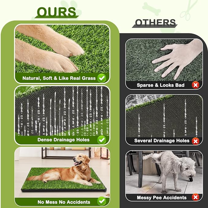 Dog Grass Pad with Tray, 34''X23'' Large Artificial Turf Grass Potty, Reusable Puppy Pee Pads for Dogs, Portable Dog Litter Box for Indoor/Outdoor Potty Training Toilet-PawvioPets