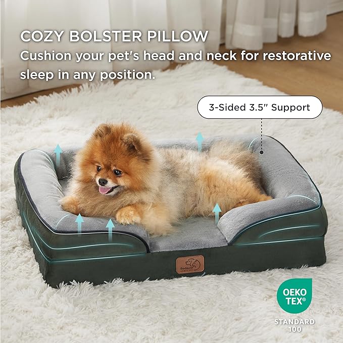 Bedsure Orthopedic Dog Beds for Small Dogs - Washable Small Dog Cat Bed Waterproof, Comfort Pet Couch Sofa with Washable Removable Cover, Pets Bed with Nonskid Bottom, Boreal Canopy Green, 24"-PawvioPets