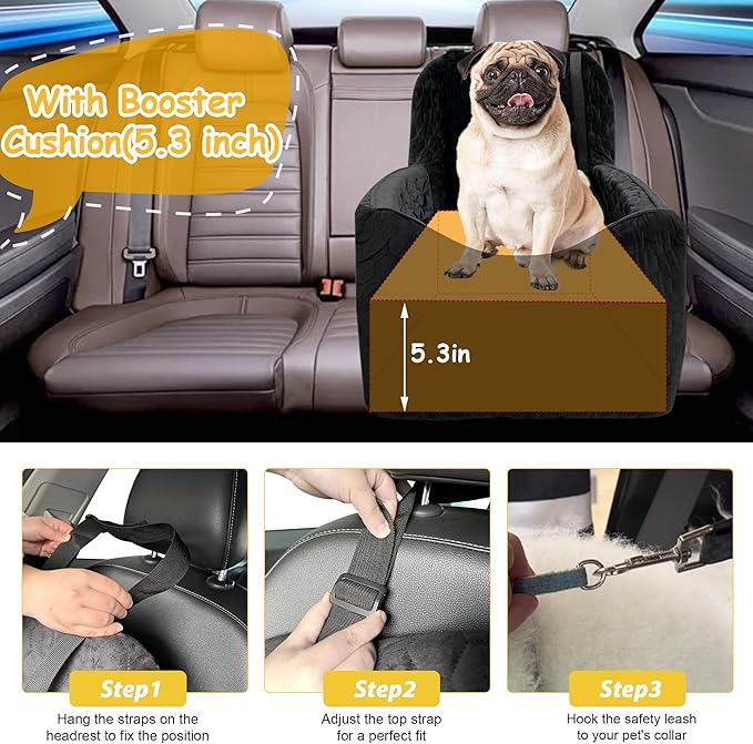 Dog Car Seat for Small/Medium Dogs, Memory Foam Dog Booster Seat, Travel Safety with Washable Removable Cover, Storage Pockets for Dogs up to 35 lbs(Black)-PawvioPets